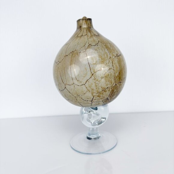 KROSNO Poland VTG Jozefina Hand Blown Art Glass Marble Beige Snail Stem Oil Lamp - Picture 5 of 14